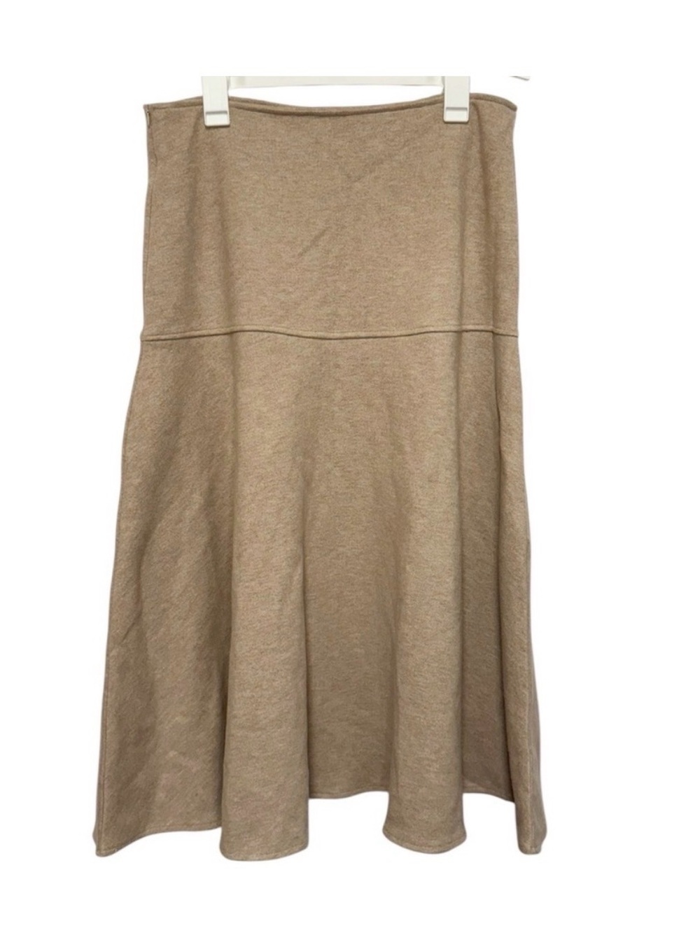 OGL CashSoft Oatmeal Flared Maxi Skirt L Wool Like Knit Minimalist Quiet Luxury - Picture 6 of 12